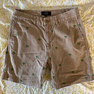 J. Crew Palm Tree Embroidered Khaki Bermuda Shorts